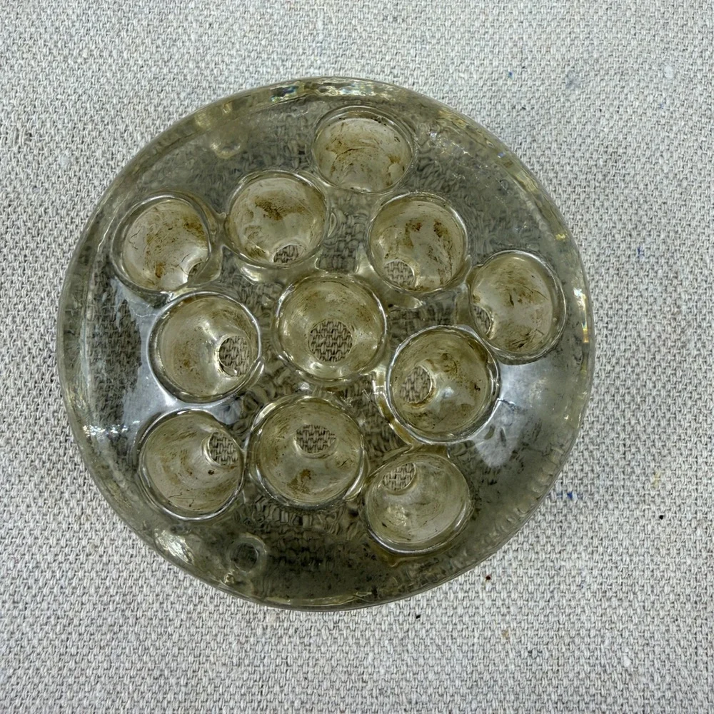 Vintage‎ Handmade Glass Flower Frog 11 Hole Round Floral Arranger Art Deco Style